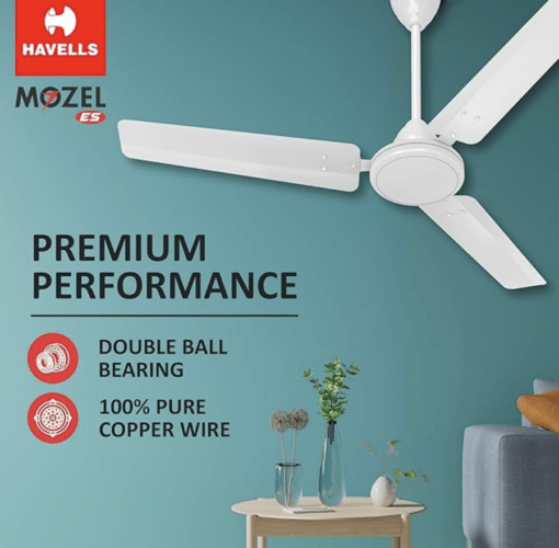 Havells 1200mm Mozel ES Ceiling Fan | Best in class base fan,High Air Delivery, Energy Saving, 100% Pure Copper Motor | 2 Year Warranty | (Pack of 1, Elegant White) - Image 2
